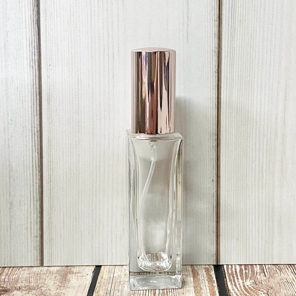 30mL - Glass Perfume Spray Bottle - Clear With Rose Gold Cap