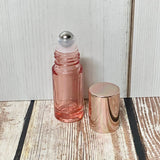 5mL - Glass Roller Bottle - Rose Gold Caps - Essential Oil - DIY