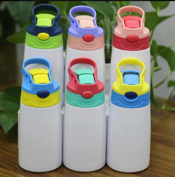 12oz wholesale sublimation kids water bottle with pop-up lids