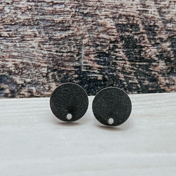 15mm - Round - Black -  Laser Cut Wood Stud - With Hole - Wholesale Jewelry Supplies