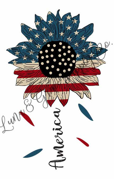 American Flag - Sunflower  - America - Sublimation Transfer