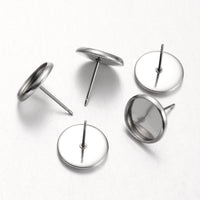20 or 50 - 10mm - Stainless Steel - Bezel Cabochon Tray - Wholesale Earring Studs- With Ear Nuts