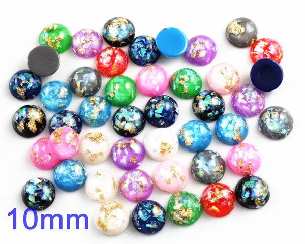 10mm - Round Foil Mosaic - Resin Cabochon - Assorted Colors - 20 or 50 pieces - Whole Jewelry Supplies