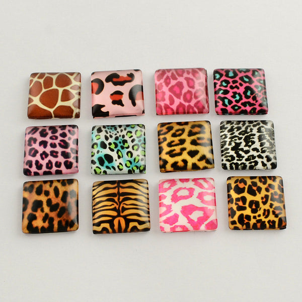 10mm - Animal Print - Square Resin Cabochon - Assorted Colors - 20 or 50 pieces - Whole Jewelry Supplies