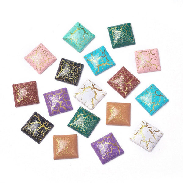 12mm - Metallic Foil - Square Resin Cabochon - Assorted Colors - 20 or 50 pieces - Wholesale Jewelry Supplies