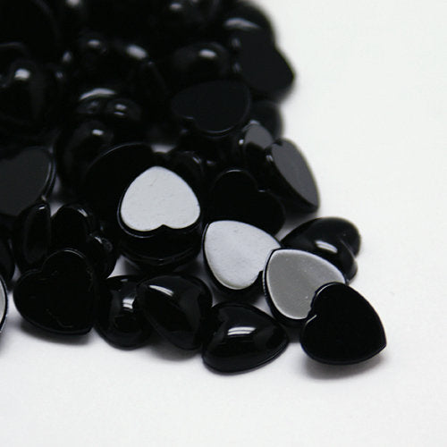 50 - 100 - 250 pieces - 8x8 mm - Black - Acrylic Heart Cabochon - Flatback - Wholesale Jewelry Supplies