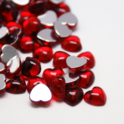 50 - 100 - 250 pieces - 8x8 mm - Red - Acrylic Heart Cabochon - Flatback - Wholesale Jewelry Supplies