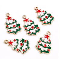 10 Pieces - Green - Christmas Tree - Enamel Pendant - Wholesale Jewelry Supplies