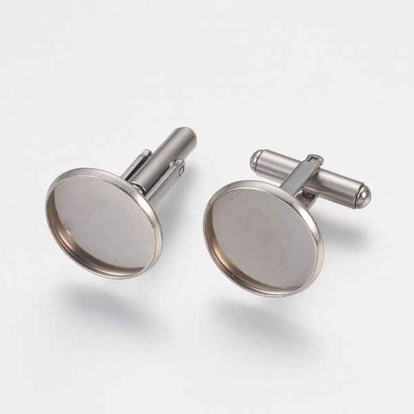 10 pieces - 16mm tray - Stainless Steel  - Cufflinks - Wholesale Jewelry Supplies - Luna & Grace Supply Co