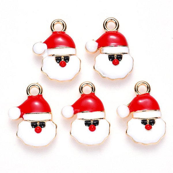 10 Pieces - Christmas  - Santa - Enamel Pendant - Wholesale Jewelry Supplies