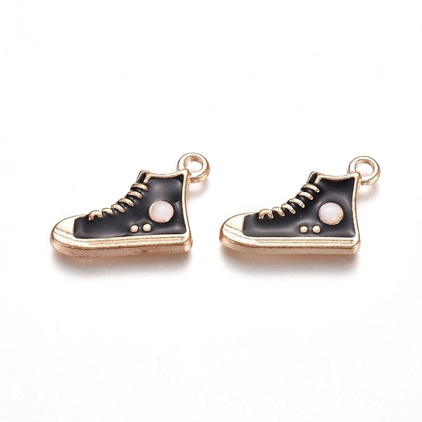 10 Pieces - Black and White - High Top - Sneakers - Enamel Pendant - Wholesale Jewelry Supplies