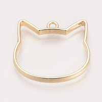 10 Pieces - Open Back Alloy Bezel Pendant - Golden Color - Cat Shape - For Resin Jewelry - Wholesale Jewelry Supplies - Luna & Grace