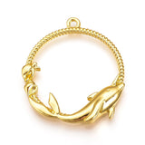 10 Pieces - Round Round With Dolphin -  Open Back Alloy Bezel Pendant - Golden Color -- For Resin Jewelry - Wholesale Jewelry Supplies