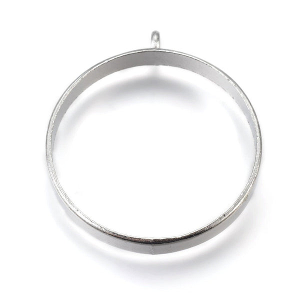 5 Pieces - Open Back Alloy Bezel Pendant - Platinum Color - Round - For Resin Jewelry - Wholesale Jewelry Supplies - Luna & Grace