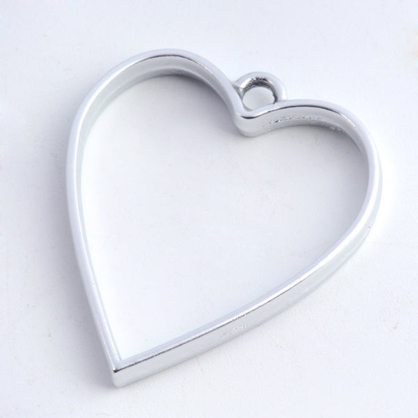 5 Pieces - Open Back Alloy Bezel Pendant - Matte Silver - Heart Shape - For Resin Jewelry - Wholesale Jewelry Supplies - Luna & Grace