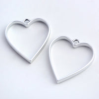 5 Pieces - Open Back Alloy Bezel Pendant - Matte Silver - Heart Shape - For Resin Jewelry - Wholesale Jewelry Supplies - Luna & Grace