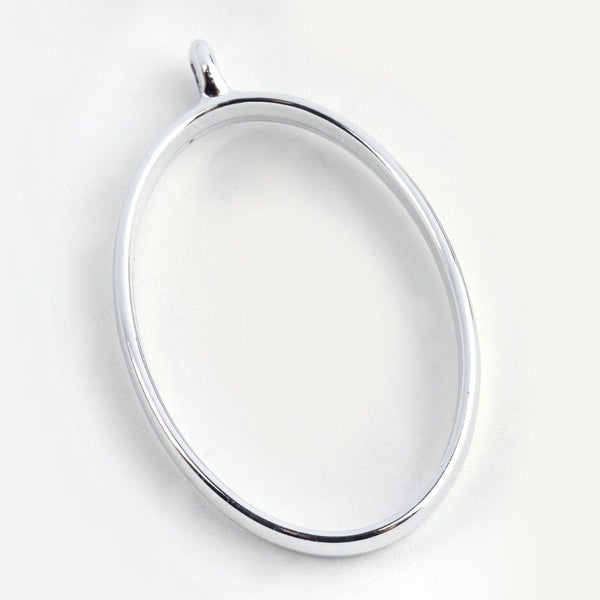 5 Pieces - Open Back Alloy Bezel Pendant - Platinum - Oval Shape - For Resin Jewelry - Wholesale Jewelry Supplies - Luna & Grace
