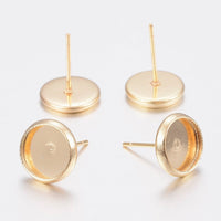 20 or 50 - 14mm - Stainless Steel -  Gold Plated - Bezel Cabochon Tray - Wholesale Earring Studs