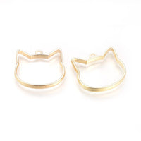 10 Pieces - Open Back Alloy Bezel Pendant - Golden Color - Cat Shape - For Resin Jewelry - Wholesale Jewelry Supplies - Luna & Grace