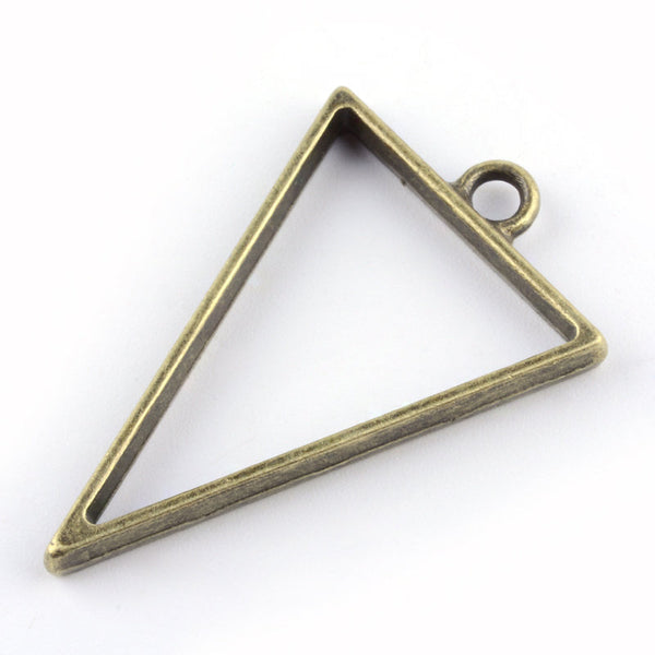 10 Pieces - Open Back Alloy Bezel Pendant - Antique Bronze Color - Triangle Shape - For Resin Jewelry - Wholesale Jewelry Supplies