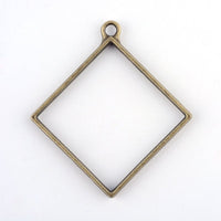5 Pieces - Open Back Alloy Bezel Pendant - Antique Bronze - Rhombus - For Resin Jewelry - Wholesale Jewelry Supplies - Luna & Grace
