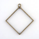 5 Pieces - Open Back Alloy Bezel Pendant - Antique Bronze - Rhombus - For Resin Jewelry - Wholesale Jewelry Supplies - Luna & Grace